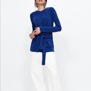 New with Tags - Zara blue tie front top long sleeves top/shirt - Large